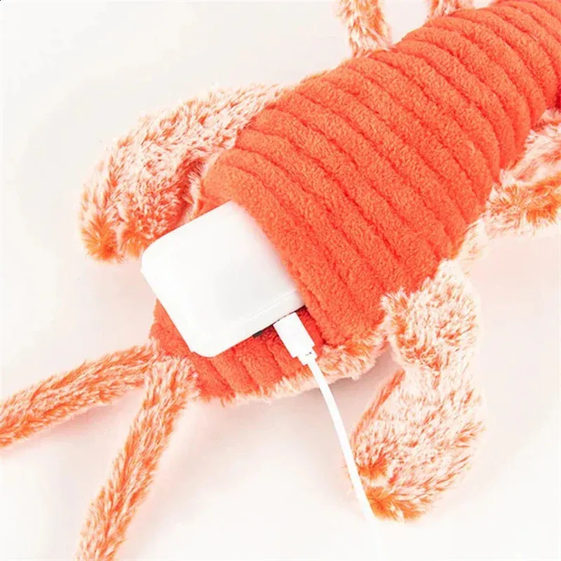 Rechargeable Electric Lobster Pet Toy Realistic Interactive Plush Shrimp for Cats Washable & Durable Orange