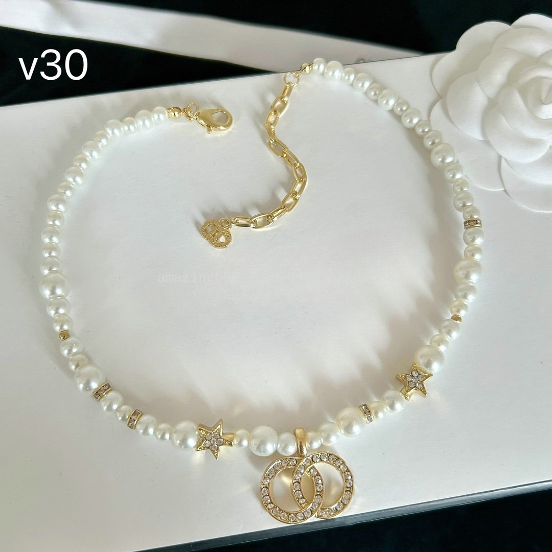 Pearl Designer Pendants Necklaces Brand Letter Crystal Choker Necklace Sweater Chain Jewelry Accessories