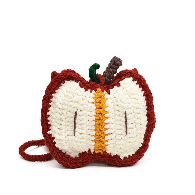 Apple shoulder fashionable and cute diagonal cross women's new finished yarn hook woven bag, coin purse