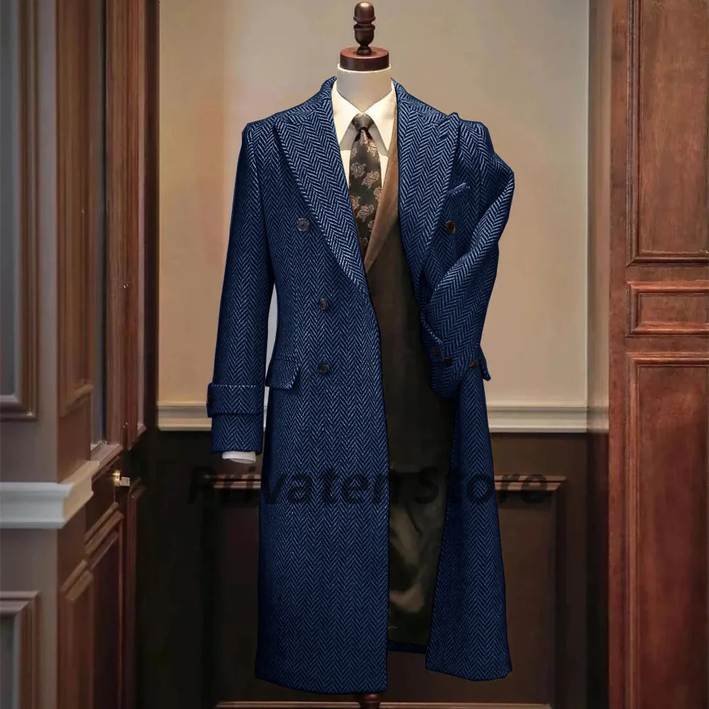 Men Jackets Notched Herringbone Lapel Blazer High Quality Suit Long Coat Windbreaker Camping Mens clothing chaquetas hombre 241218