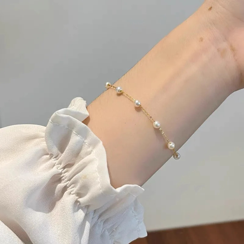 Real 18K Gold Natural Pearl Bracelet Au750 Full Sky Star Womens Bracelet Boutique Jewelry Birthday Wedding Gift S514 241220