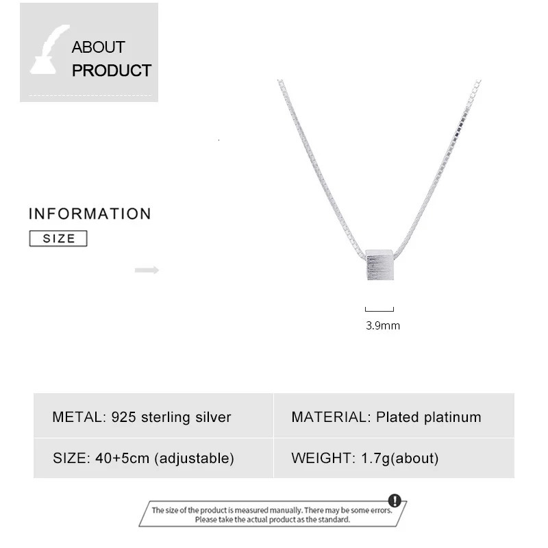 Square Necklaces 925 Sterling Silver Simple Cube Pendant Necklace for Women Fine Jewelry Female Chain Customized Wholesale 241220