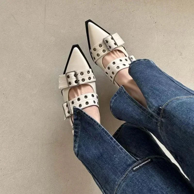Strap Shoes, Gothic Thick Women's High Rivets, Street Style, Medium Heels, Punk Retro Casual Sandals