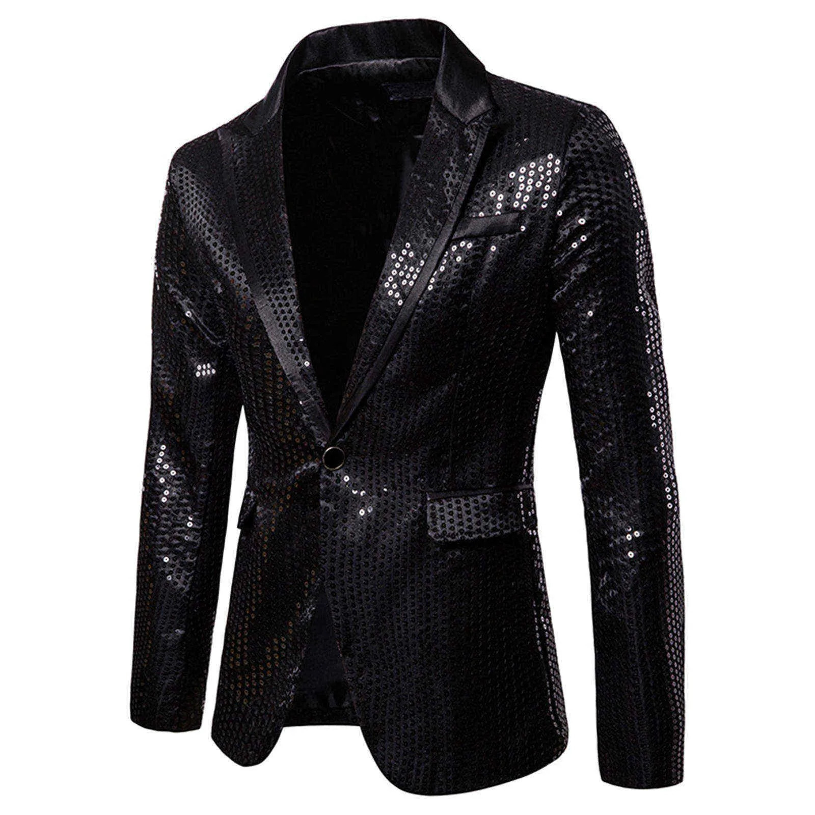 Fashionable Mens Luxurious Sequin Suit Jacket Color Blocking Collar Casual Single Button Blazer Coats Charm Clothing 241218