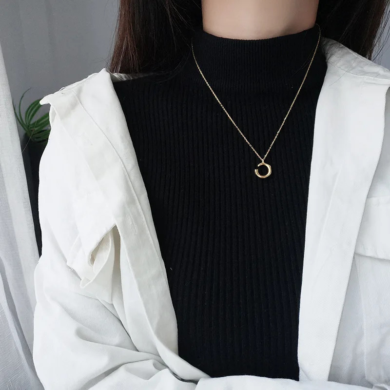 S925 Silver Irregular Concave and Convex C Letter Necklace Lockbone Chain Personality Womens Korean Style Silver Accessories 241220