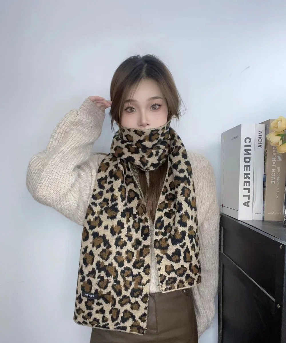 Fashion Leopard Printted Women Winter Warm Soft Scarf Cashmere Lady High Quality Wrap 241220