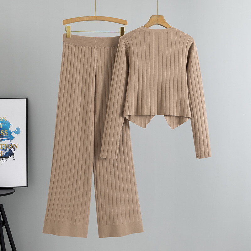 Elegant Fashion OL Winter Suits Women Sleeves Chic Buttons Pullovers+Elastic Long Pants Vintage Sweater Two Pieces Sets