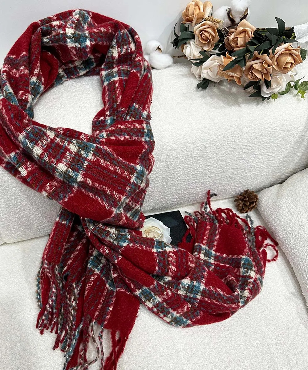 Cashmere Plaid Thickening Long Wrap Shawl With Tassel Warm Scarf Women Winter Christmas Gift 241220