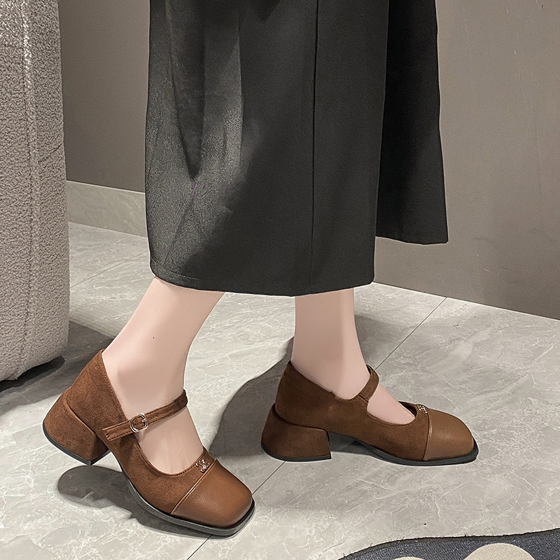 Small leather shoes for women 2024 new spring high heels, coarse follow-up shoes, French Mary Jane women's shoes with skirts, evening shoes