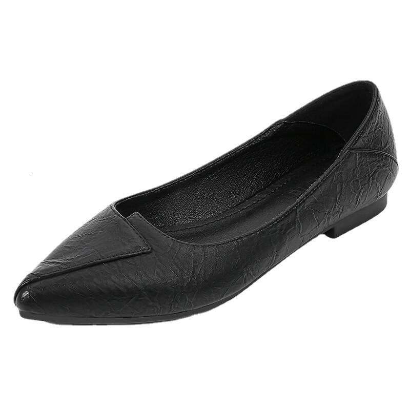 Work For Women, Black Flat Bottomed Soft Soled Front Desk Leather Shoes, Professional Work Interview, Hotel Anti Slip Flight Attendant Single Shoes