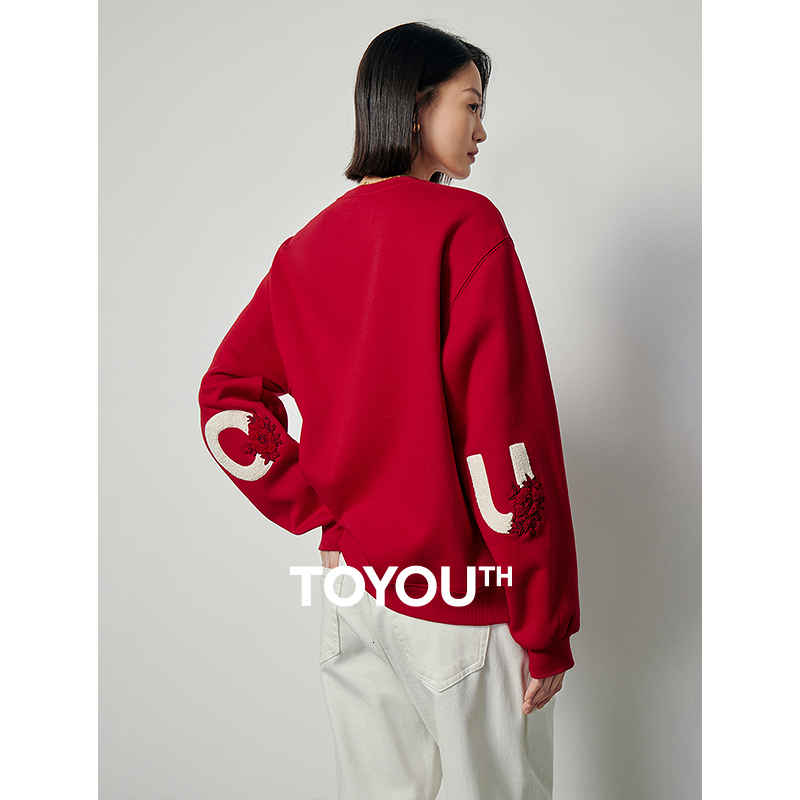 TOYOUTH Women Plush 2024 Autumn Winter Long Sleeve O Neck Embroidery Casual Pullover Hoodies Sweatshirt 3 Colors