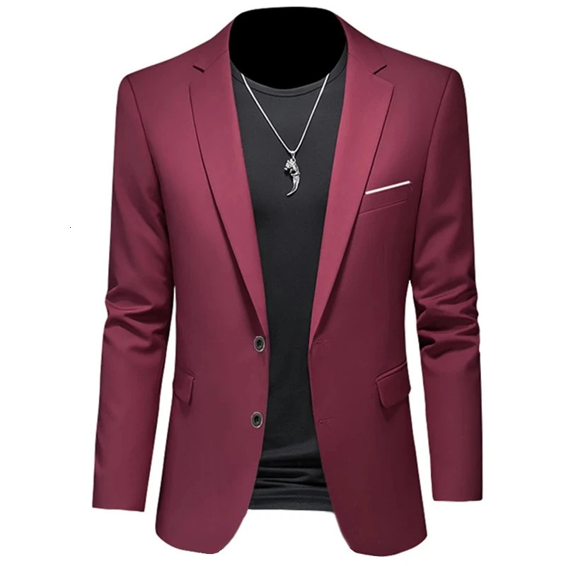 Fashion Mens Casual Boutique Woolen Pure Color Business Slim Fit Suit Blazers Jacket Dress Coat 241218