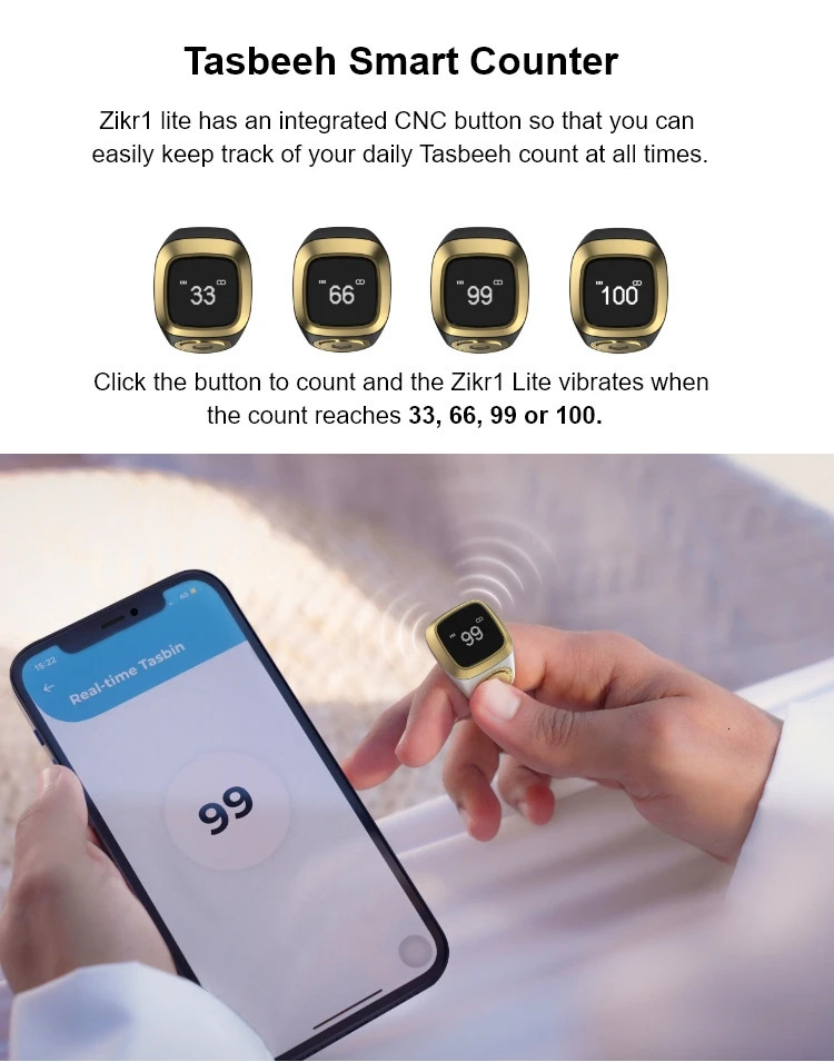 Smart Tasbih Tally Counter Ring for Muslims Zikr Digital Tasbeeh 5 Prayer Time 241220