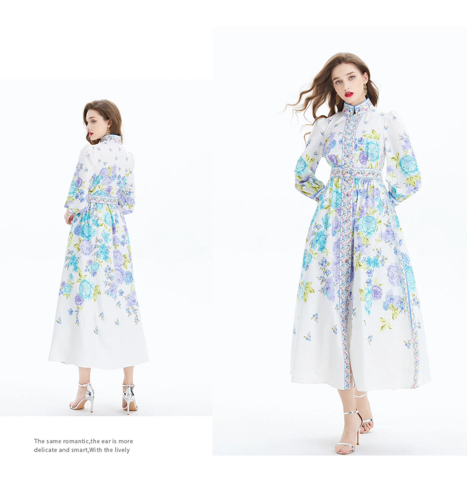 New Women Dresses Casual Court Style Drseses Women 2025 Early Spring Autumn New Palace Flower Print Dress Long Sleeved Beach Waist Wrap Chic Vestidos