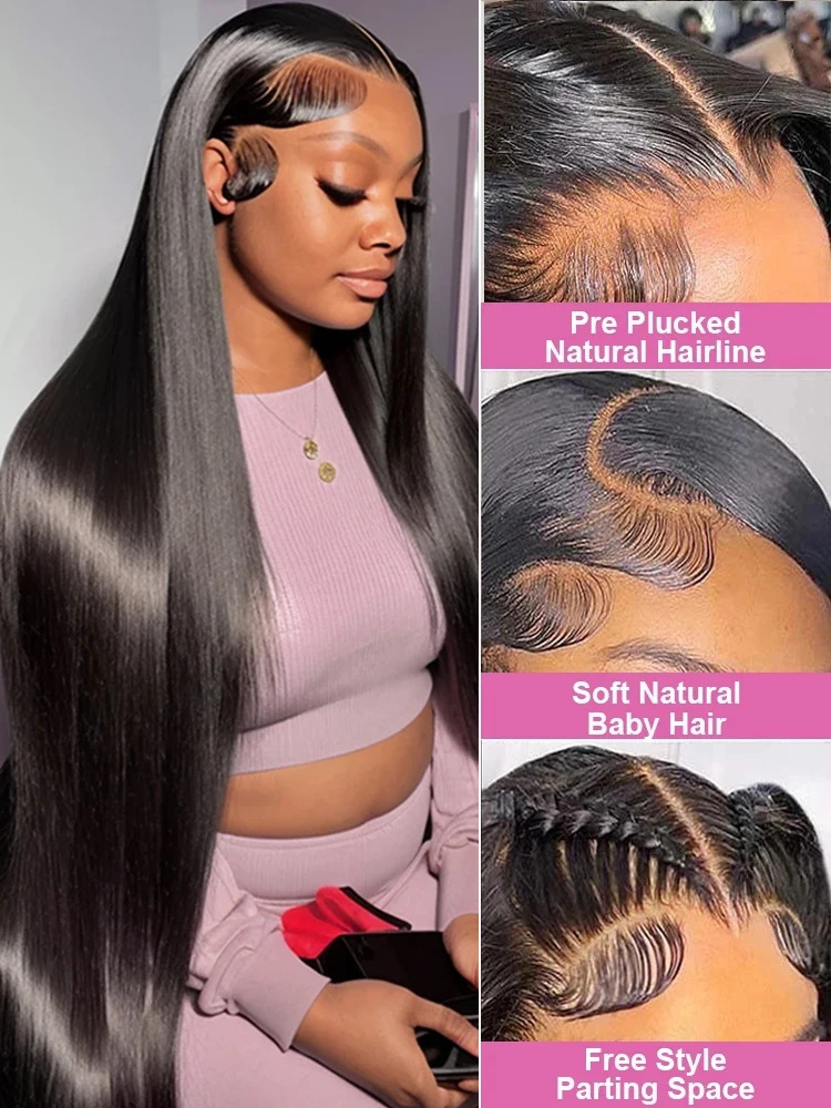 46 50 Inch 13X4 13X6 HD Transparent Bone Straight Lace Front 200 Density Brazilian Human Hair Wigs For Women