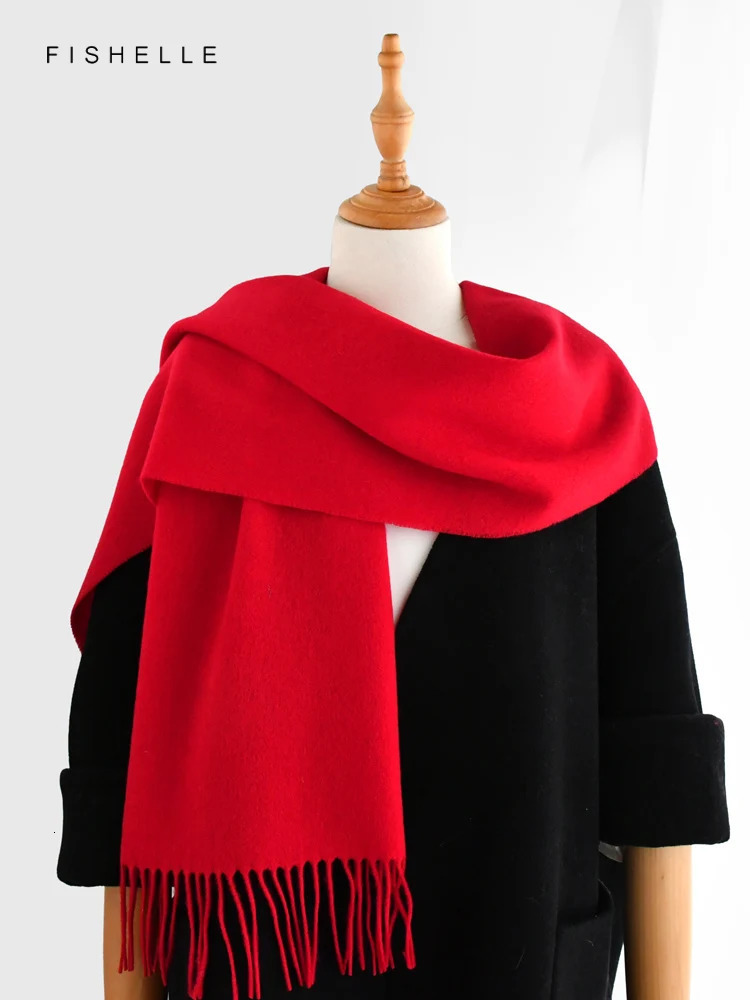 Red claret pure 100% wool scarf for womens thin warm shawl winter solid color wine red men scarves years gift 241220