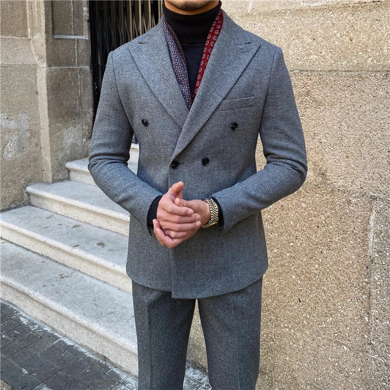 Mens 2 Pieces Suit Business Formal Casual Double Breasted Slim Fit Suits Party Wedding Dress Costume Male 241220