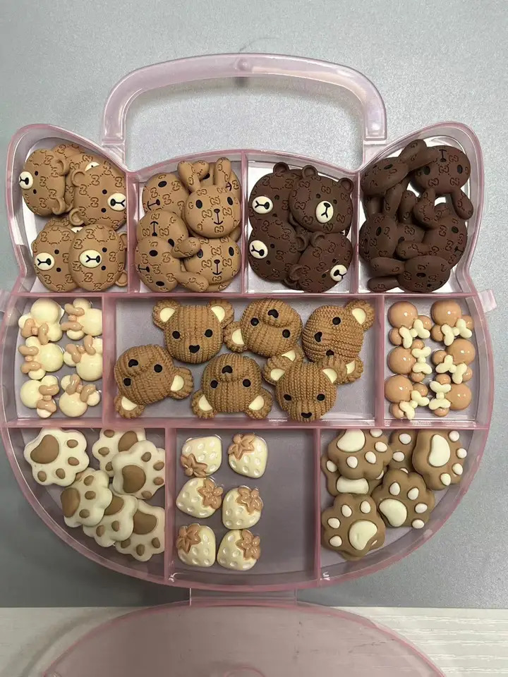 60PCS Coffee Milk White Beige Autumn Halloween Resin Parts Gems Box Set Trendy Big Kawaii 3D Fall Long Nail Art Decoration Charm 241220