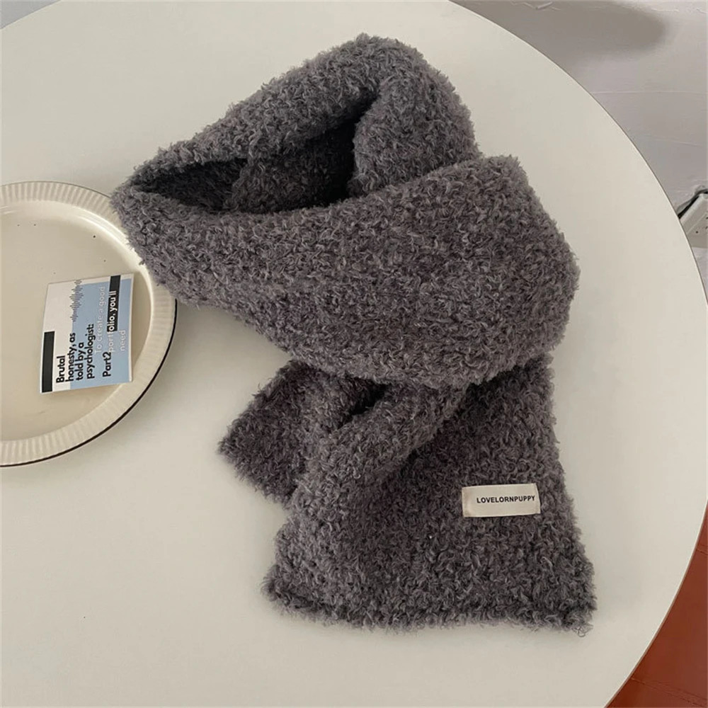 Korean Soft Teddy Velvet Scarf Women Winter Warm Comfortable Scarf High Quality Solid Color Label Shawl Girls Cashmere Muffler 241220