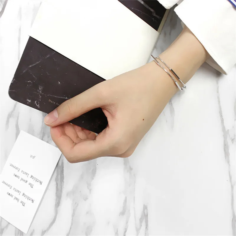 Real 925 Sterling Silver Multi Layer Chains Bracelets For Women Trendy Stick Bracelet Bangle Female Silver Jewelry On Hand 241220