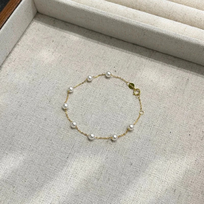 Real 18K Gold Natural Pearl Bracelet Au750 Full Sky Star Womens Bracelet Boutique Jewelry Birthday Wedding Gift S514 241220