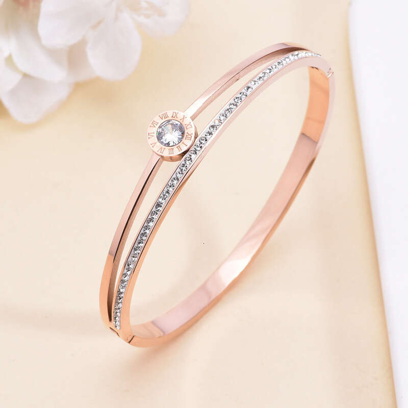 Full Sky Star Roman Digital Bracelet Women's High end Rose Gold Titanium Steel Anti Itch Open Hand Decoration