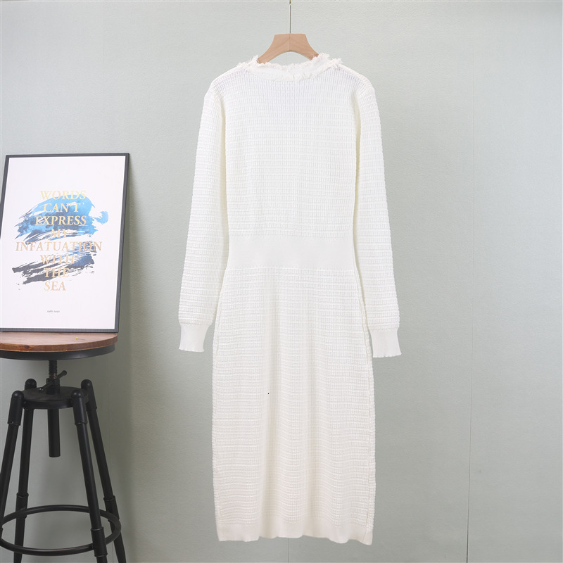 Elegant Slimming new Autumn French Fashion Knitted Mid Length Women V Neck Sweater Party Dress New