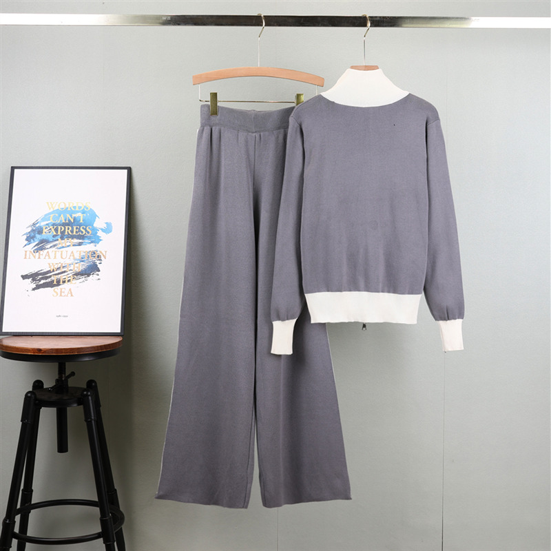 new Knitted Jacket Pant Set For Women Casual Long Sleeve Zipper Coat Vintage Sweatshirt Suit Autumn Woman Streetwear