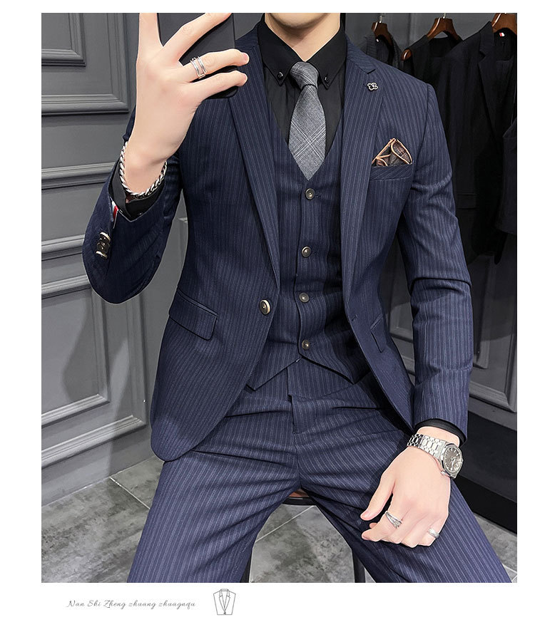 T1222High quality men's suit three piece striped handsome groom dress suit