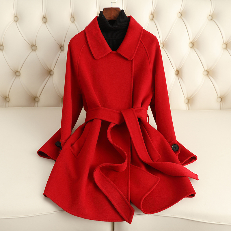 D3340 High-grade double-faced cashmere coat for women 2023 winter new small size medium-length