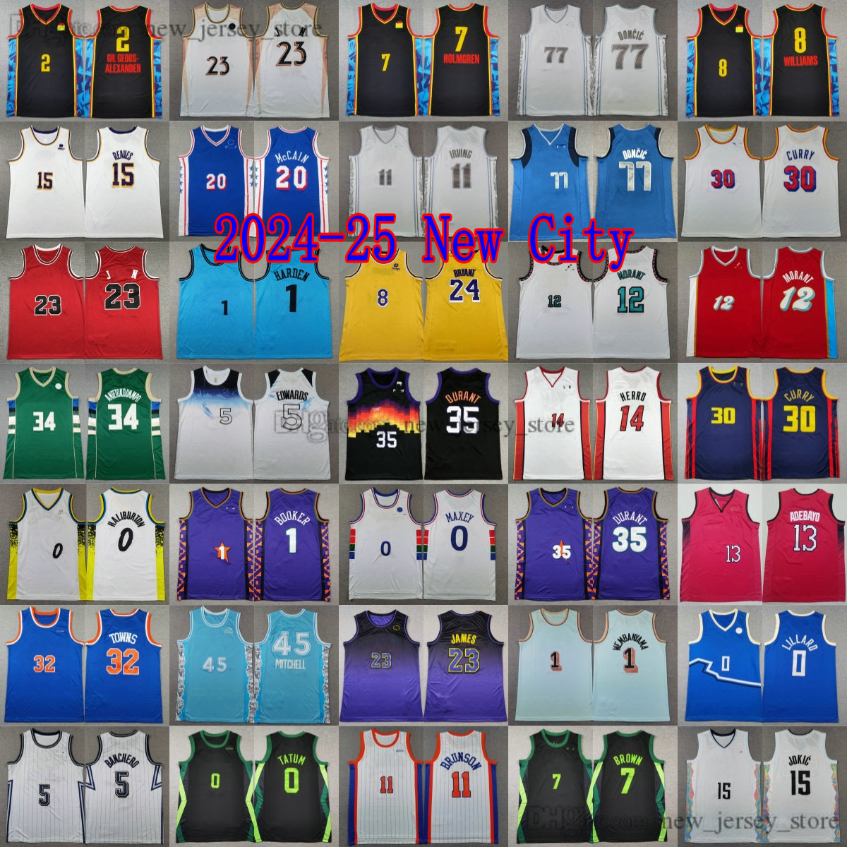 2025 New City Basketball 0 Tyrese Maxey Jersey Stitched Bryant Paolo Banchero Morant Doncic Jalen Curry Green Jokic Sabonis Tatum Brown Harden Towns Jerseys Shai