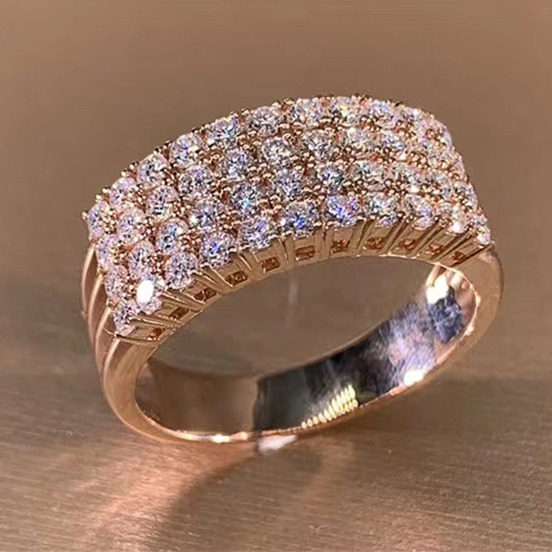 Ins Sparkling Wedding Rings Gorgeous Luxury Jewelry 925 Sterling Silver Rose Gold Fill Pave White 5A Cubic Zircon CZ Diamond Party Eternity Women Enga