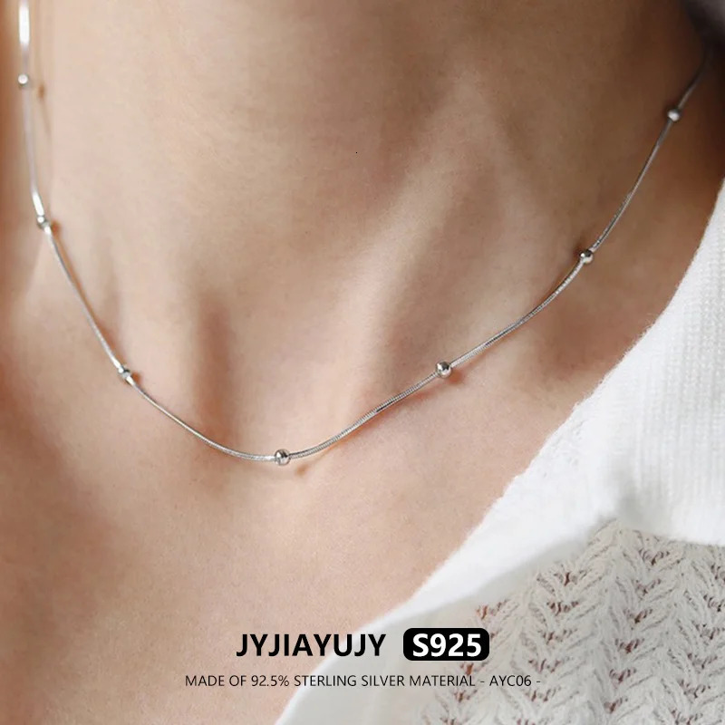 JYJIAYUJY 100% Sterling Silver S925 Necklace 40/45/50CM Snake Chain With 1.5MM Ball Rhodium Plated Jewelry Gift Daily AYC06 241220