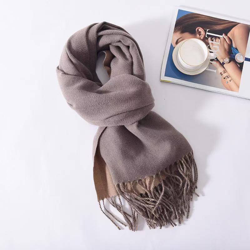 T028 new solid color double-sided scarf women's thick warm tassel shawl neck scarf winter cashmere scarf