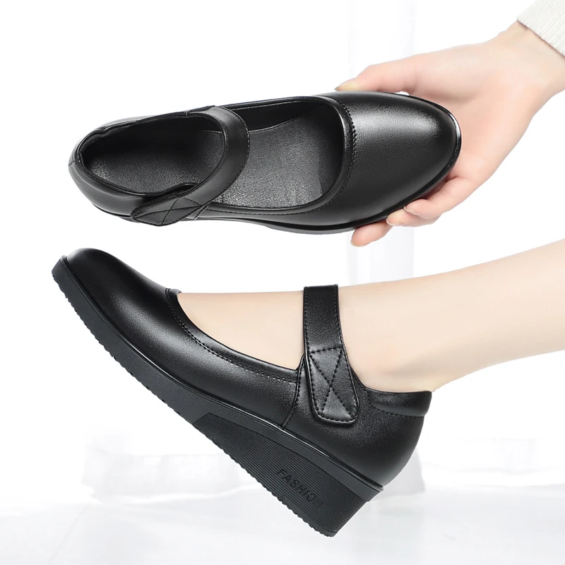 AIYUQI Mom Shoes Women Anti Slip Spring Casual Genuine Leather Women Shoes Big Size Wedge Women Shoes