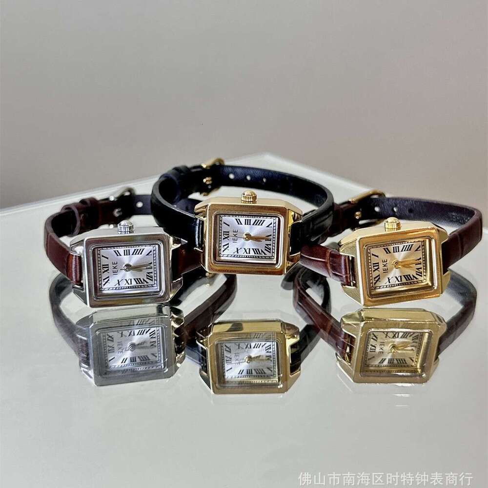 IEKE Super Hot Compact Square Belt for Women, Student, Simple British Style, Roman Design, Genuine Leather Quartz Watch