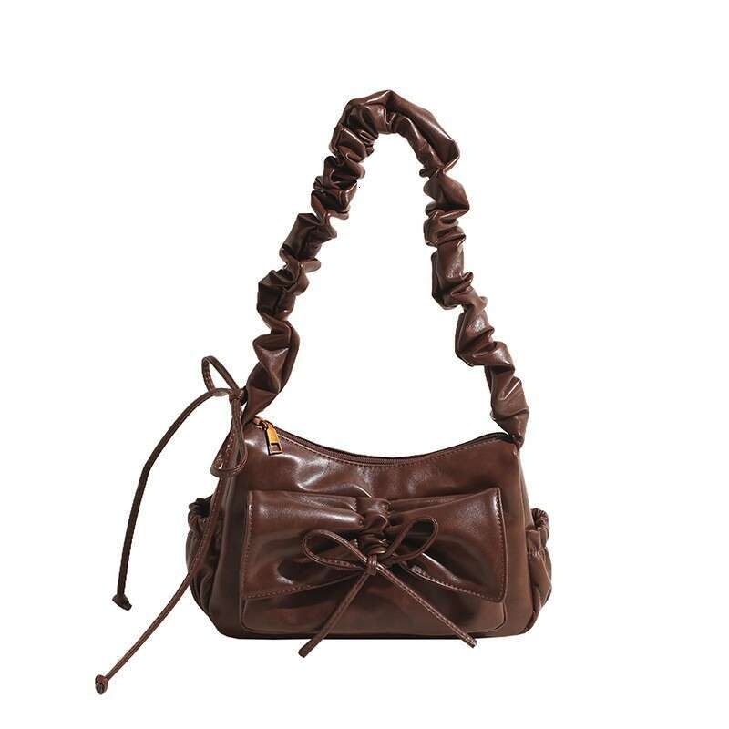 Wrinkled cloud shoulder women's fashionable bow, niche, sweet dinner bag, high-end crossbody bag