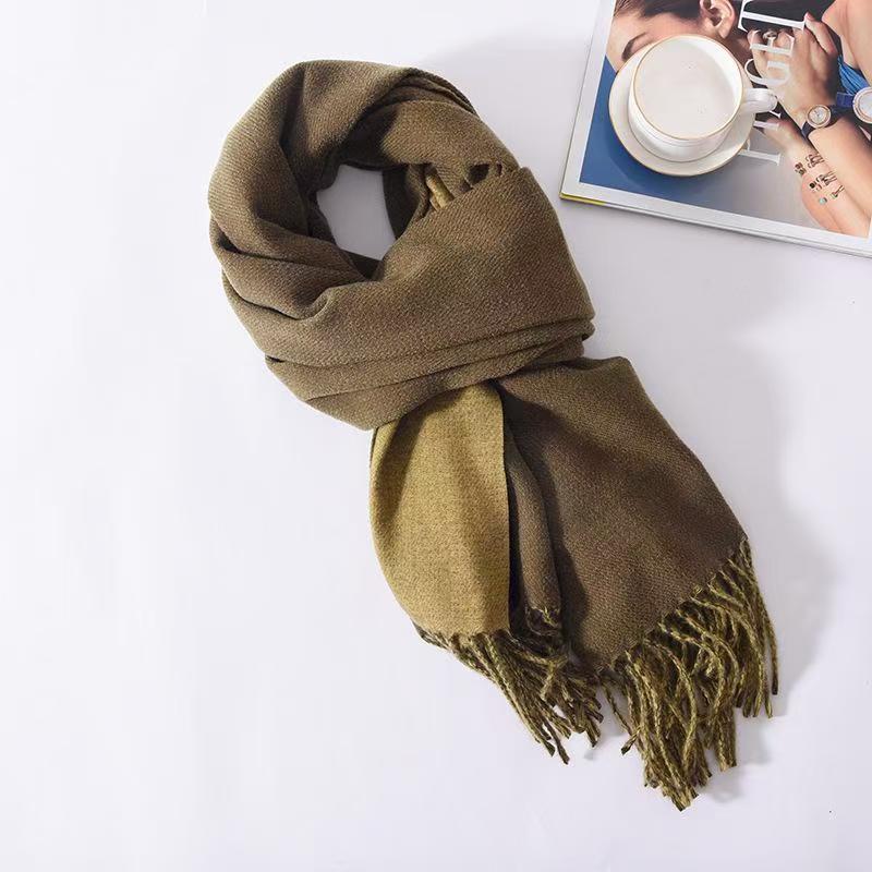 T028 new solid color double-sided scarf women's thick warm tassel shawl neck scarf winter cashmere scarf
