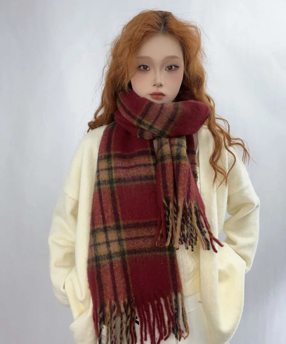 Cashmere Plaid Thickening Long Wrap Shawl With Tassel Warm Scarf Women Winter Christmas Gift 241220