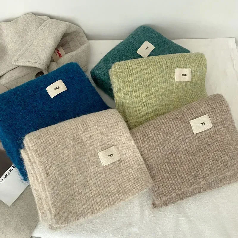 Thicken Cashmere Scarf Women Winter Warmer Soft Pashmia Shawl Wrap Scarves Korean Pure Color Knitted Long Scarf for Women 241220