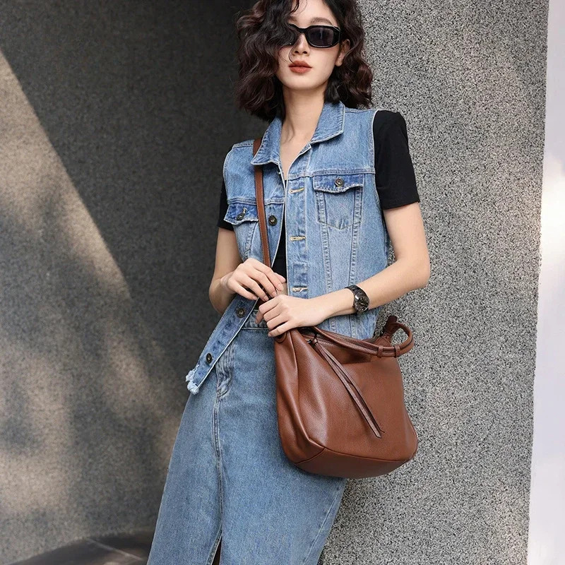 New Genuine Leather Commuter Fashion Shoulder Bag Designer Women s Lazy Style Large Capacity Hobo Women s Shoulder Crossbody Bag bag