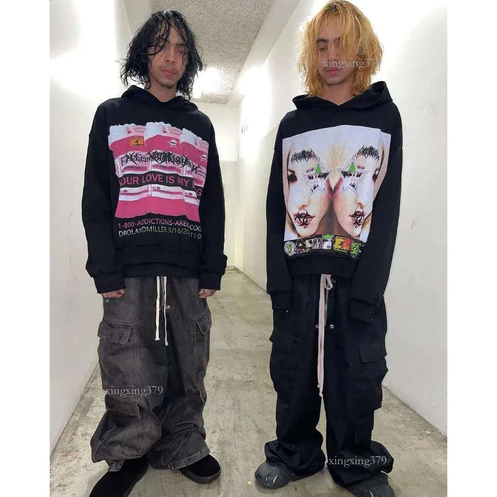 Y2k American Street Fashion Anime Letter Graffiti Print Oversized Hoodie Men Goth Hip Hop Fashion Pullover Sweatshirt Women 240726