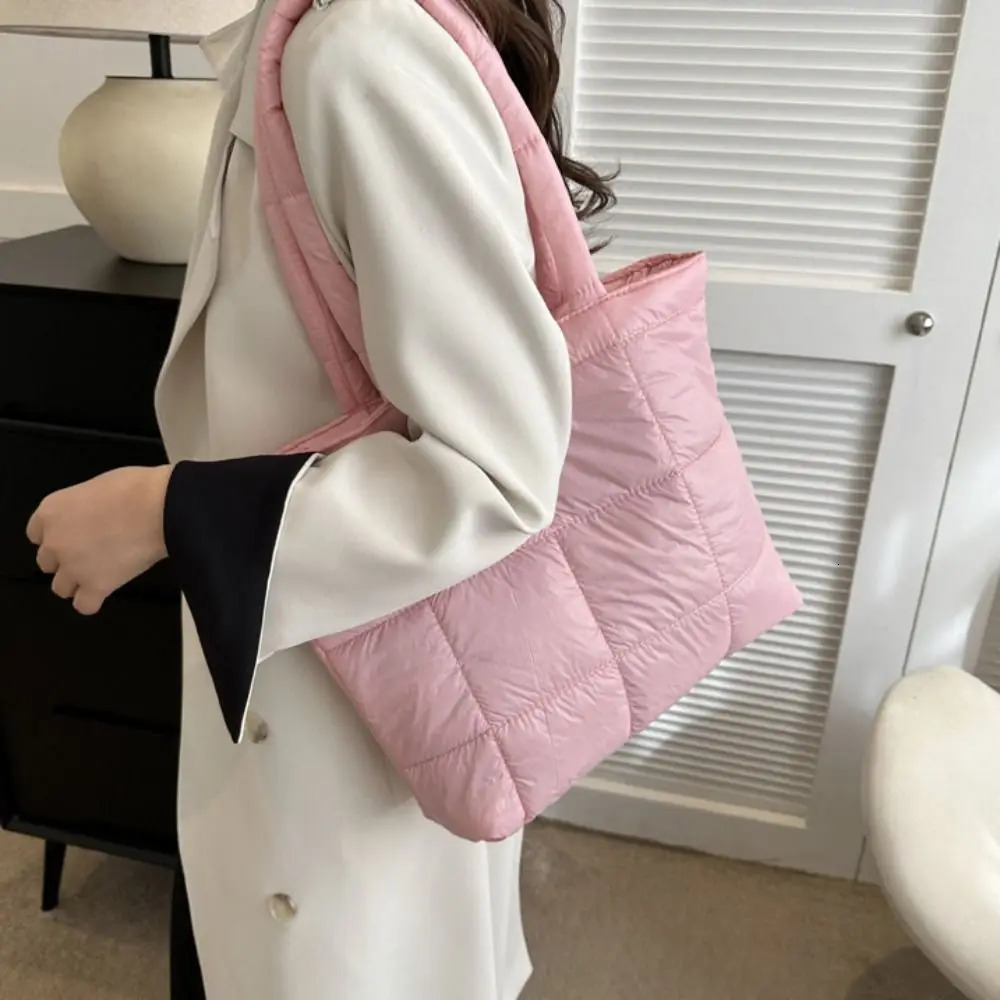 Fashion Nylon Space Cotton Handbag Padded Solid Color Cloud Tote Bag Large Capacity Handle Puffy Shoulder Girls 241213