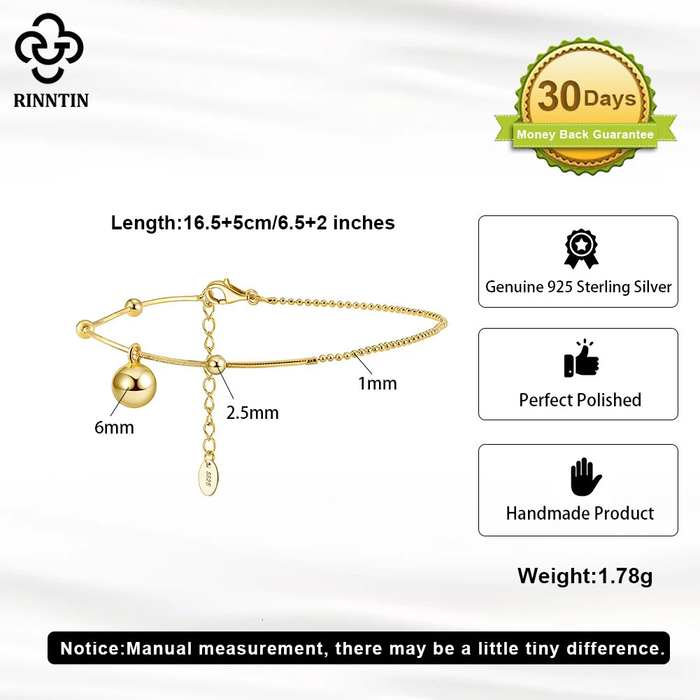 Rinntin S925 Silver Round Pendant Snake Satellite Chain with 1mm Beaded Chain Bracelet For Women Wedding Jewelry Gift SB184 241214