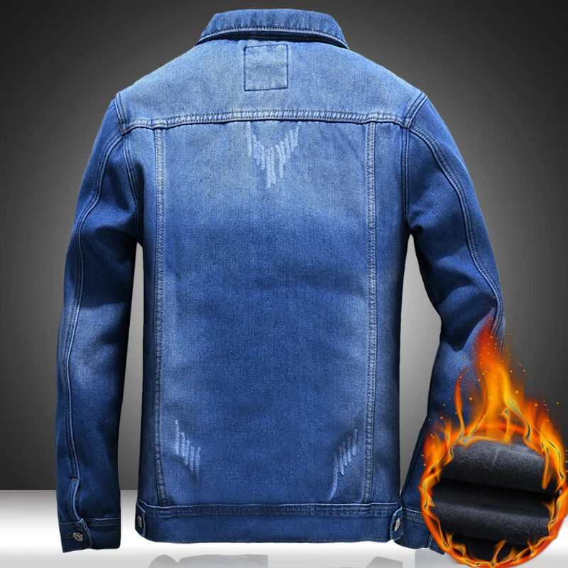 Winter Mens Denim Jacket Thicken Fleece Warm Coats Fashion Classic Lapel Slim Biker Jeans Jacket Outwear Male Clothing 241216