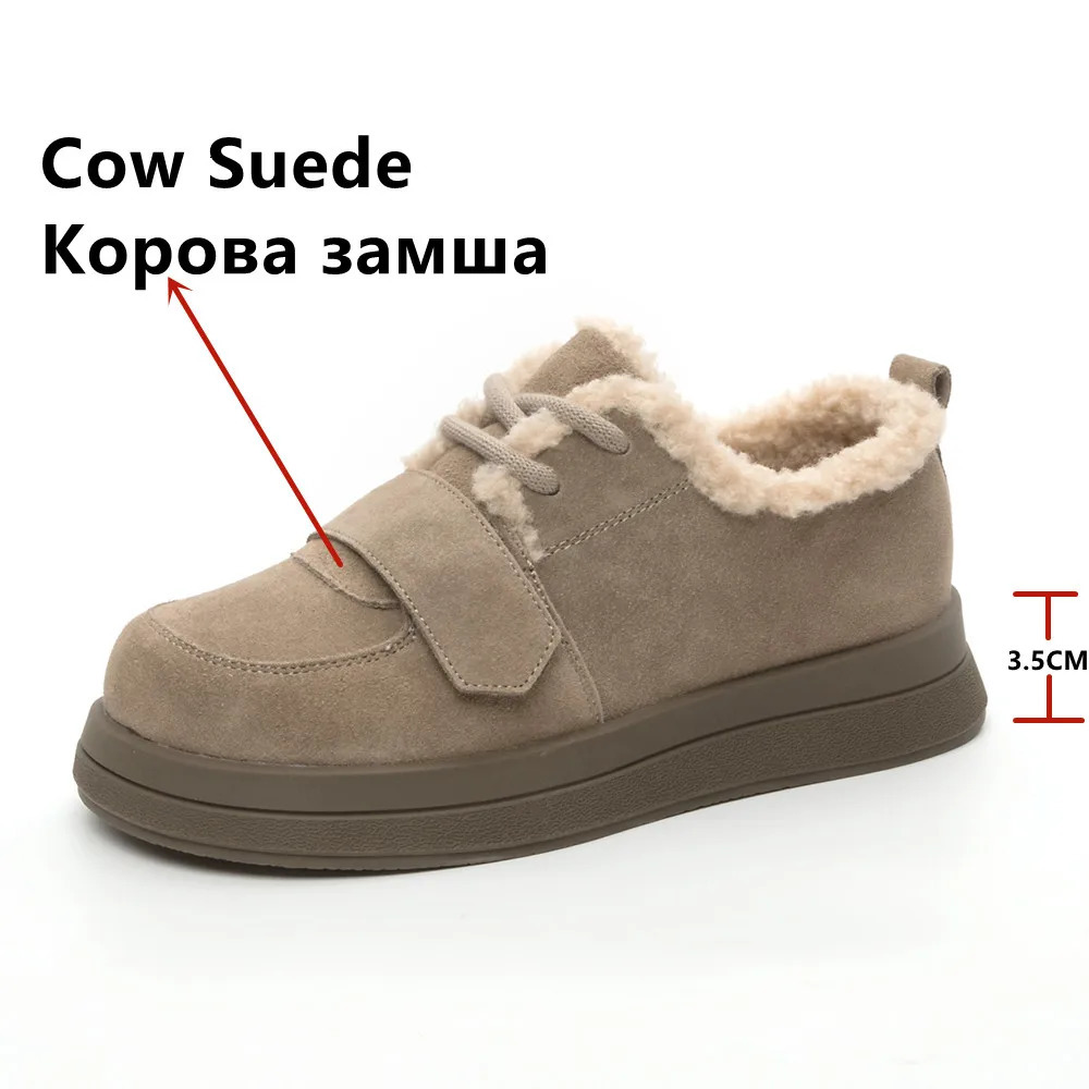 FEDONAS Casual Round Toe Women Flats Winter Platforms Wool Warm Shoes Woman Genuine Leather Concise Basic Working Shoes Pumps 241213