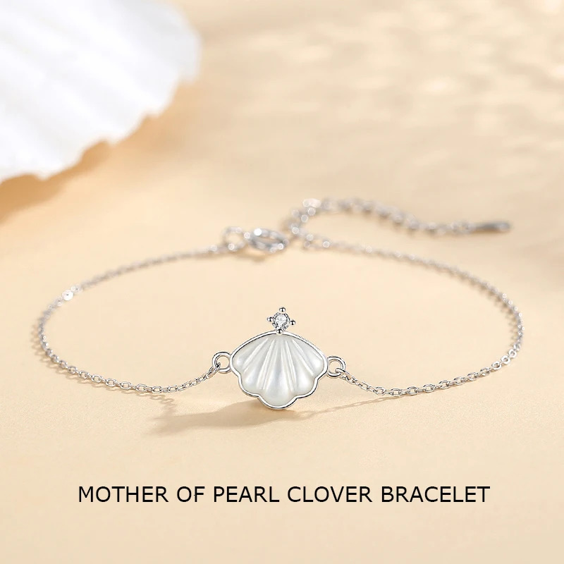925 Sterling Silver White Mother of Pearl Four Leaf Clover Bracelets for Women Korean Fine Jewelry Valentines Day Gift 241220