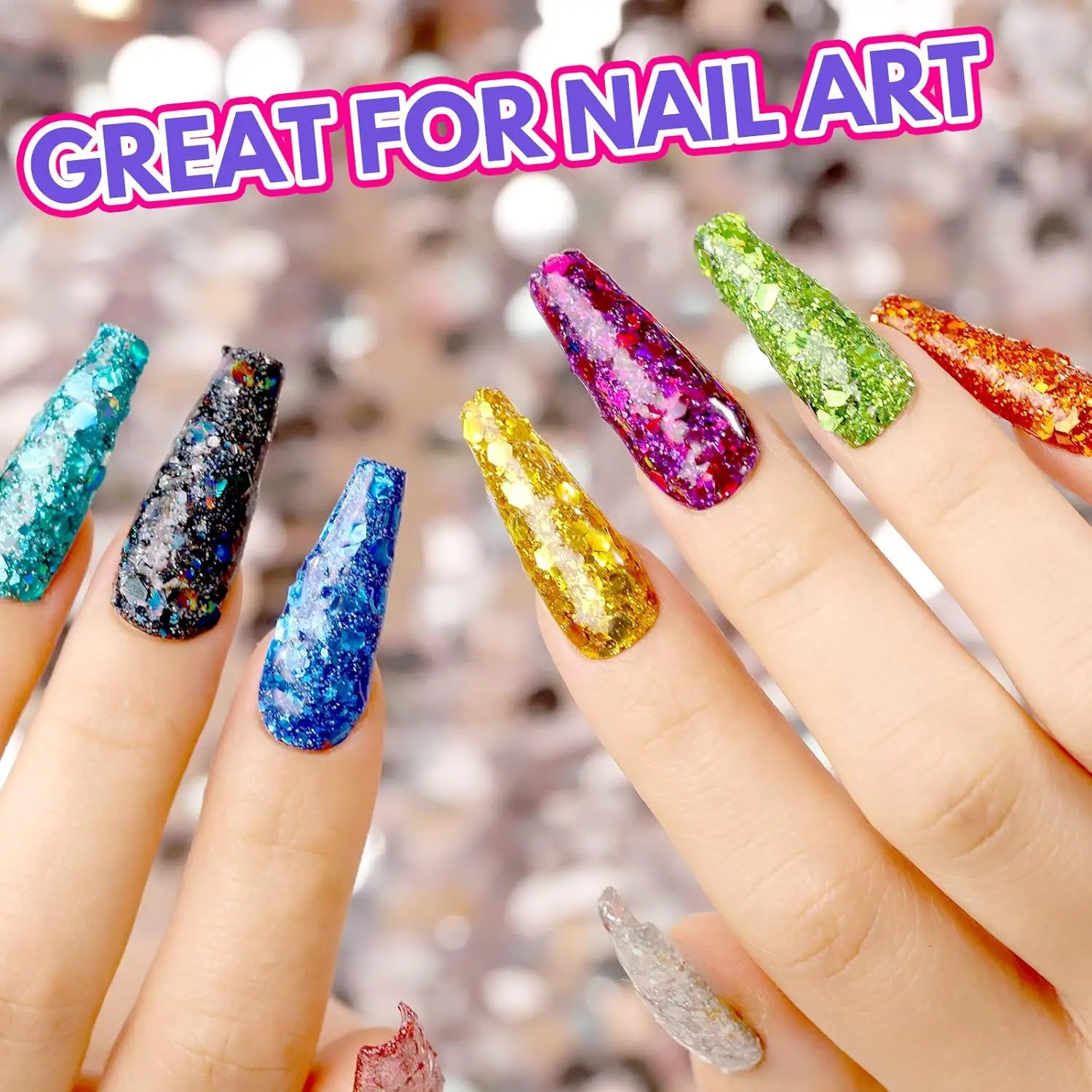 3g*32Bottle Laser Nail Art Glitter Sequins Holo Mixed Hexagon Chunky Fine Flakes Xams Sparkly Body/Eye/Face/Manicure DecorPowder 241220