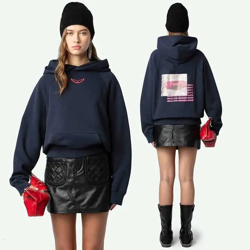 Sweatshirt Photoprint Strass Embellished Cotton Long Sleeve Hooded Sweatshirt Hoodie New Winter Clothes Women