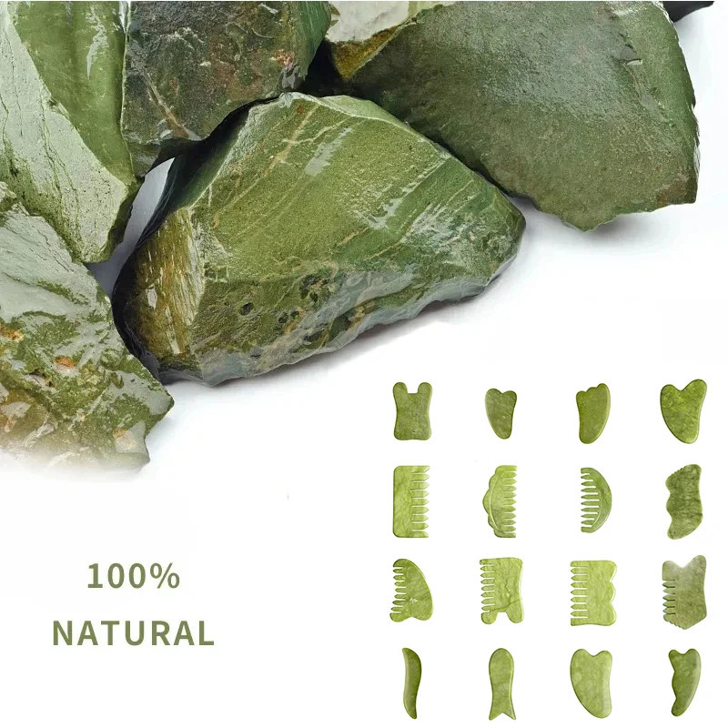 Natural Green Xiuyu Gua Sha Board Jade Stone Massager For SPA Acupuncture Body Scraping Gouache Scraper Beauty Tool 241213